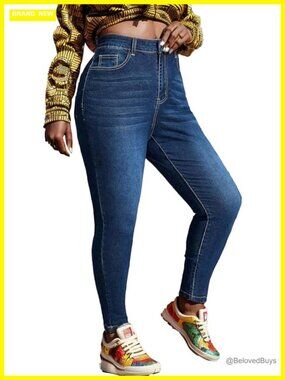 Plus Size High-Waisted Skinny Jeans Casual Work Denim